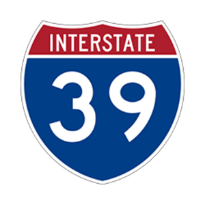 interstate highway 39 sign covering chicagoland area